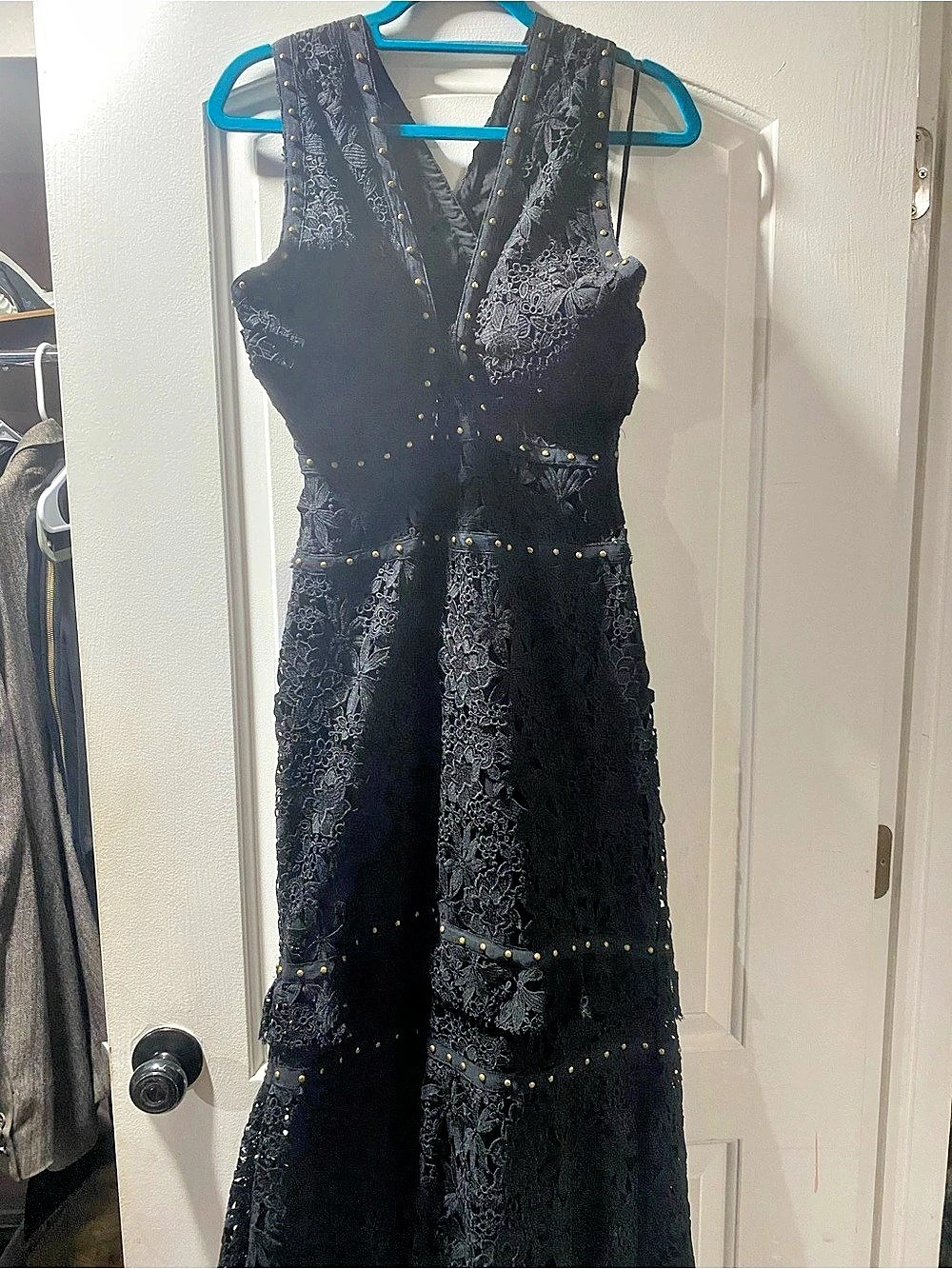 Nicole Miller Black Floral Studded Maxi Dress Size 10 Like New
